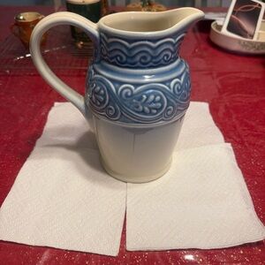 Longsber Pottery American  craft  Blue and Cream Ceramic Jug